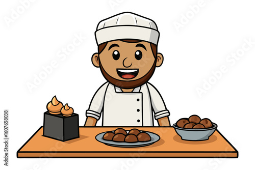 Skilled craftsman meticulously working on a wooden project with tools and materials spread around him