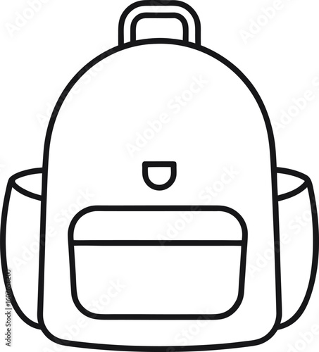 Simple Vector School Bag outline with Zippered Main Compartment and Flap Pocket
