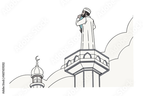 Muslim man in green vest gives food box to woman in orange hijab symbolizing charity and community support