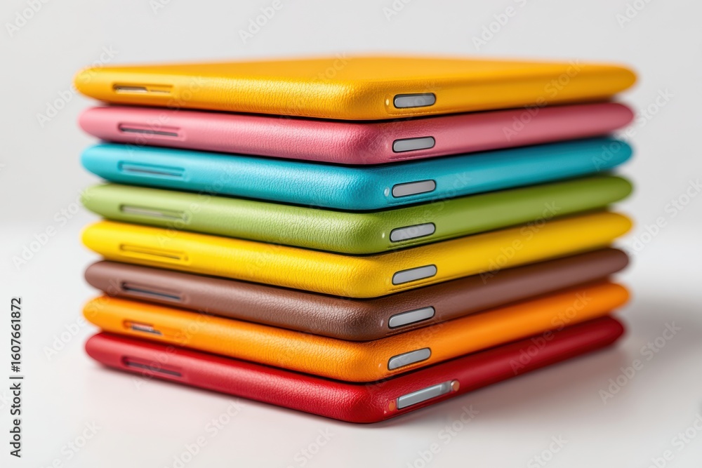 Fototapeta premium Colorful Stack of Tablets for Digital Learning in School Environments