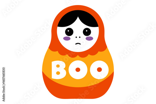 Sad Ghost Matryoshka Doll with "BOO" Text