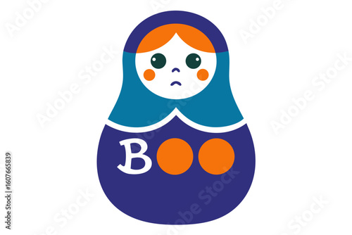 Blue Matryoshka Ghost Doll with 'BOO' Text Icon