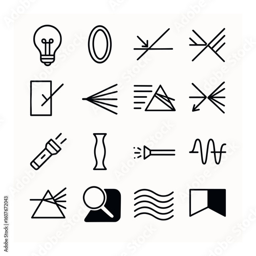 Minimalist icon set depicting light and vision concepts