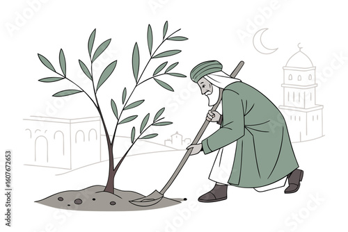 Herbalist preparing natural remedies with plants and a bottle of traditional medicine