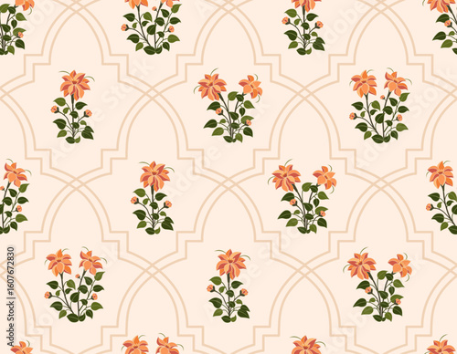 Vector Hand drawn colourful geometric flowers, seamless patterns with floral for fabric, textiles, clothing, wrapping paper, backdrop, banner, illustration, abstract backgrounds.
