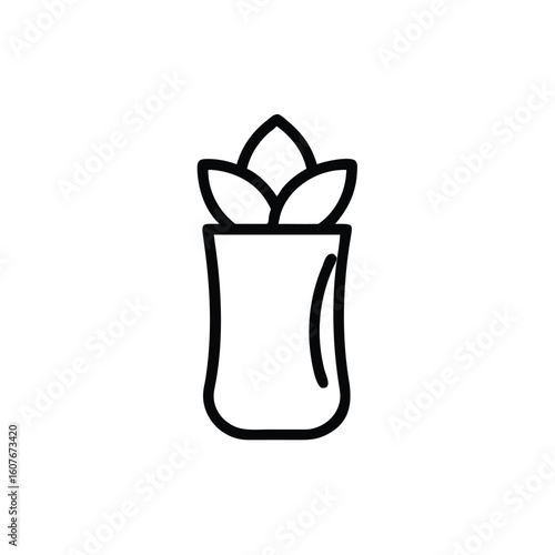 Minimalist outline icon a soy candle with leaves wick flame