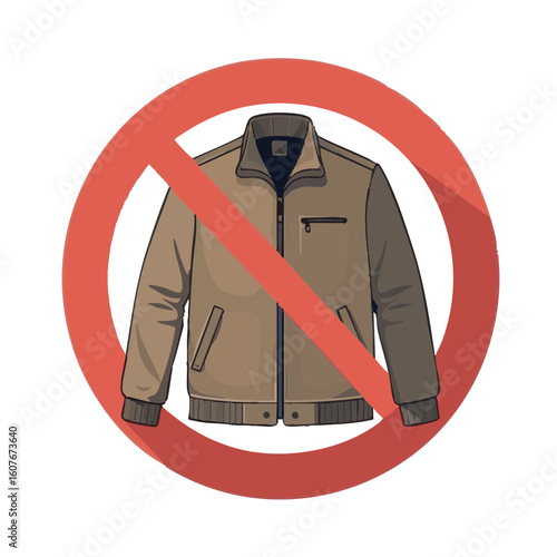Vector illustration of no jackets allowed sign flat style on white background, dress code warning