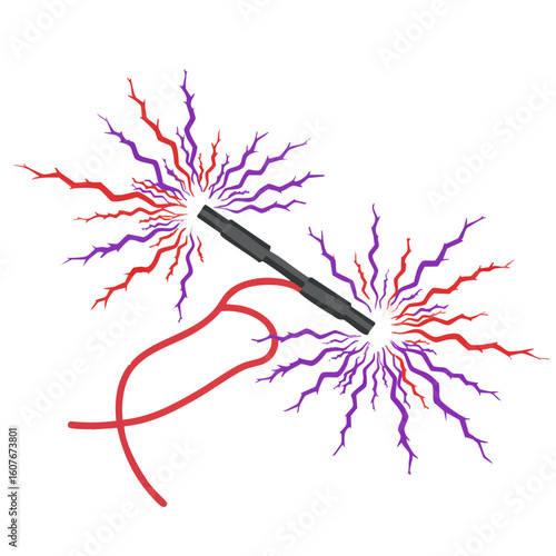 Vector illustration of electric spark wires on white background, energy and danger concept