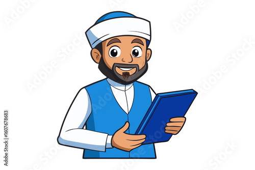 A cartoon rabbi with a beard and traditional robes points to a blank whiteboard on an easel