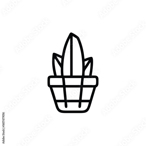 Outline icon a potted plant with three leaves a basket base vector