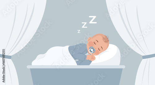Adorable Infant Peacefully Sleeping Under Canopy With Pacifier Sweet Dream