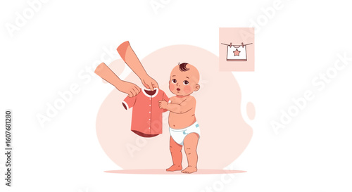 Adorable Infant Ready To Wear A New Dress With Cute Clothesline Image