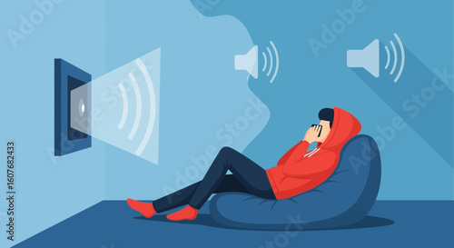 Annoyed Man Covering Ears, Irritated By Loud Sounds, Isolated In Room