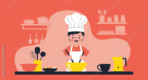 Chef Prepares Delicious Meal In The Kitchen With All Kinds Of Utensils