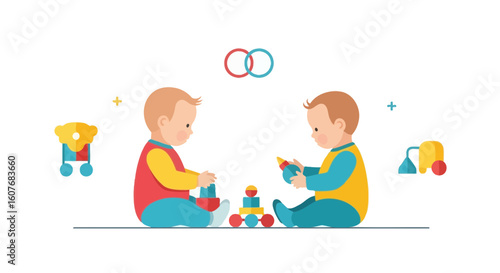 Babies Enjoying Educational Toys Illustration For Early Childhood Development Concept