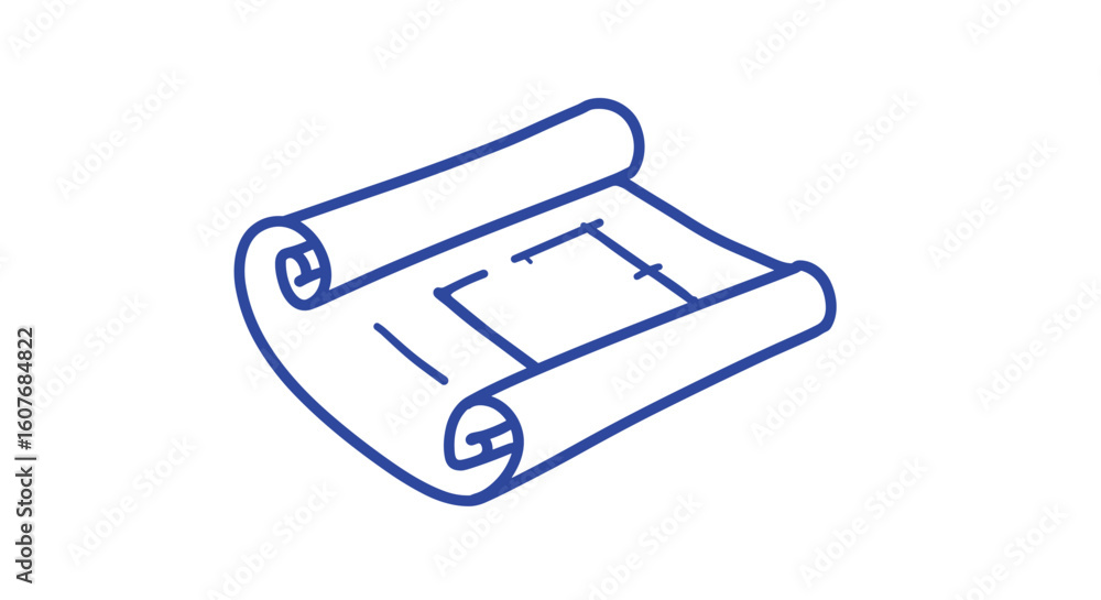 Architectural blueprint roll in blue outline style Architectural blueprint roll in blue outline style
