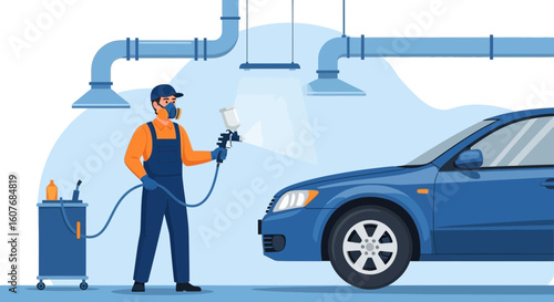 Blue Car Body Painting Services Performed By Professional Auto Painter