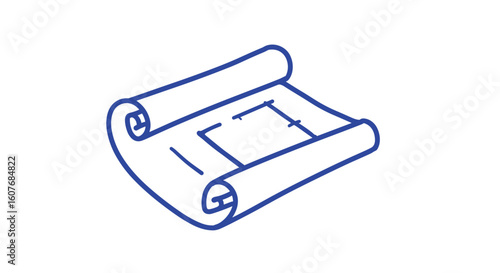 Architectural blueprint roll in blue outline style  
