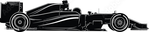 Silhouette of Formula 1 race car side view, sleek aerodynamic vector illustration for motorsport icon, speed poster, auto racing design