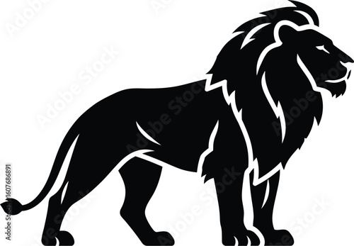 Majestic black lion silhouette standing proud powerful