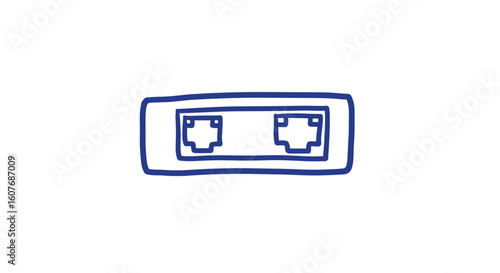 Network socket illustration in line art style on white background. patch panel port  