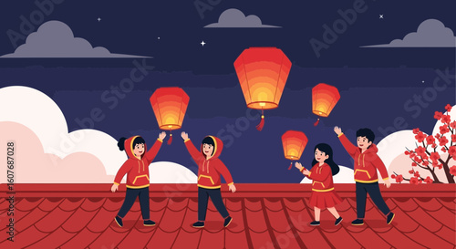 Celebrating Cultural Traditions Releasing Lanterns Into The Evening Sky With Joy