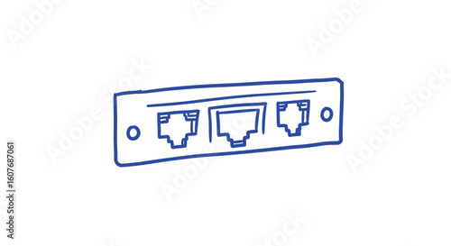 Network wall plate with three Ethernet ports in simple design. patch panel port  