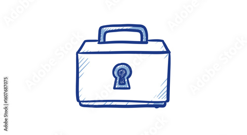 Sketch of a closed money box with keyhole illustration. petty cash box lock  