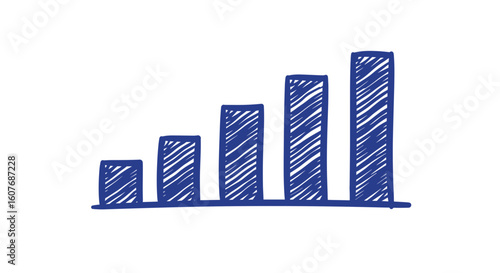 Graph showing increasing data trends in hand-drawn style. printed bar chart bar  