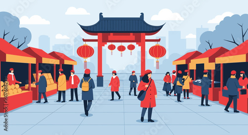 Celebration Of Lunar New Year Festival At A Traditional Market Fair