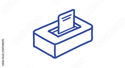 suggestion box slot. Ballot box with paper slip inserted in outline style  