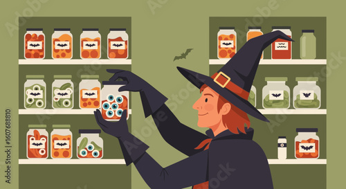 Charming Wizard Preparing Spooky Potions For Halloween Feast Celebration