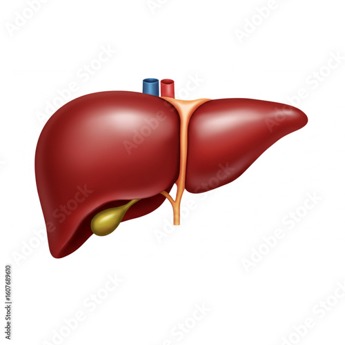 Detailed human liver anatomy with gallbladder and blood vessels, a vital organ for health awareness