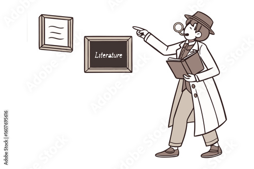 A confident female teacher with glasses and a satchel walks past a green chalkboard in a classroom setting