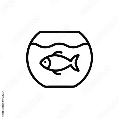 Minimalist icon a fish in a round fishbowl aquarium water