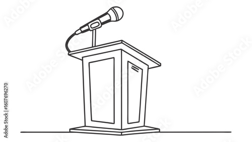 Podium with Microphone: Line Art Illustration