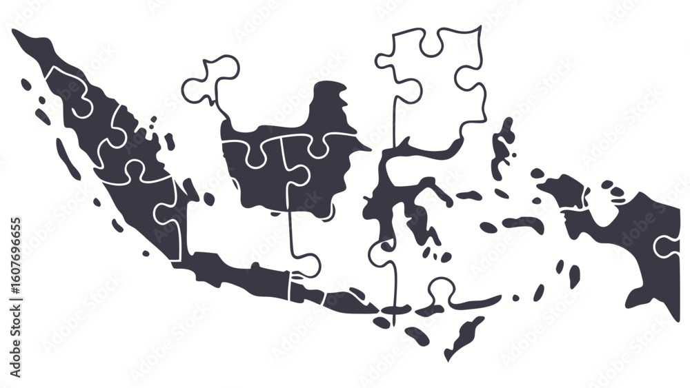 Obraz premium Indonesia Puzzle Map: Unity in Diversity