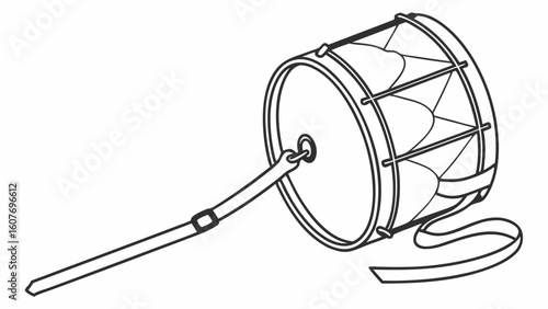 Outlined Drum with Stick and Strap Illustration