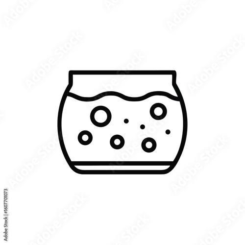 Outline icon a round aquarium with bubbles fishbowl tank
