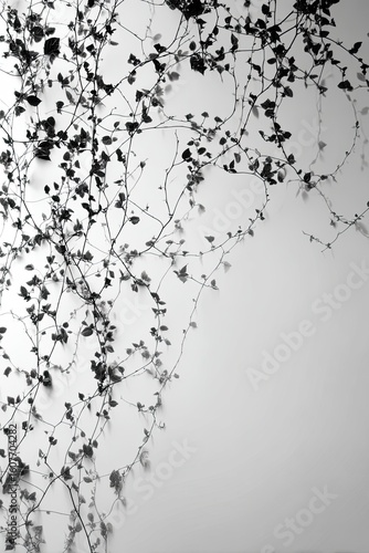 Delicate ivy tendrils climb a blank wall, creating a nature-inspired, textural contrast
