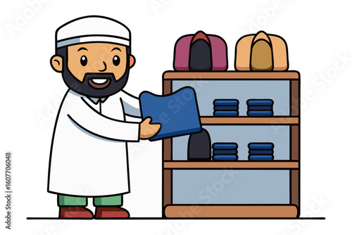 Smiling muslim man wearing a kufi holds a microphone ready to speak