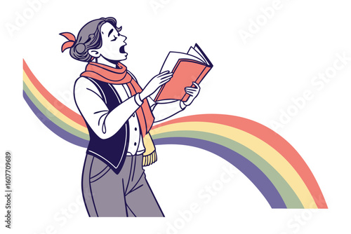 Creative content creator filming with laptop and professional camera on tripod for online video production