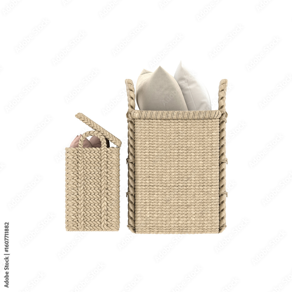 Obraz premium Woven Storage Baskets with Cushions – 3D Render