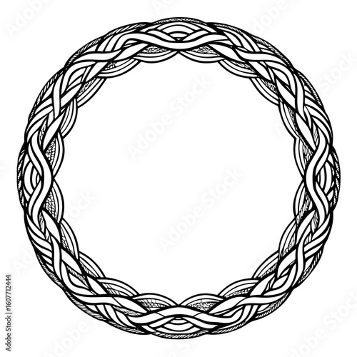 Art of an intricate celtic knot design forms a circular frame