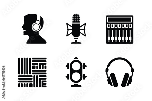 Silhouette of person with headphones microphone audio mixer and headphones vector
