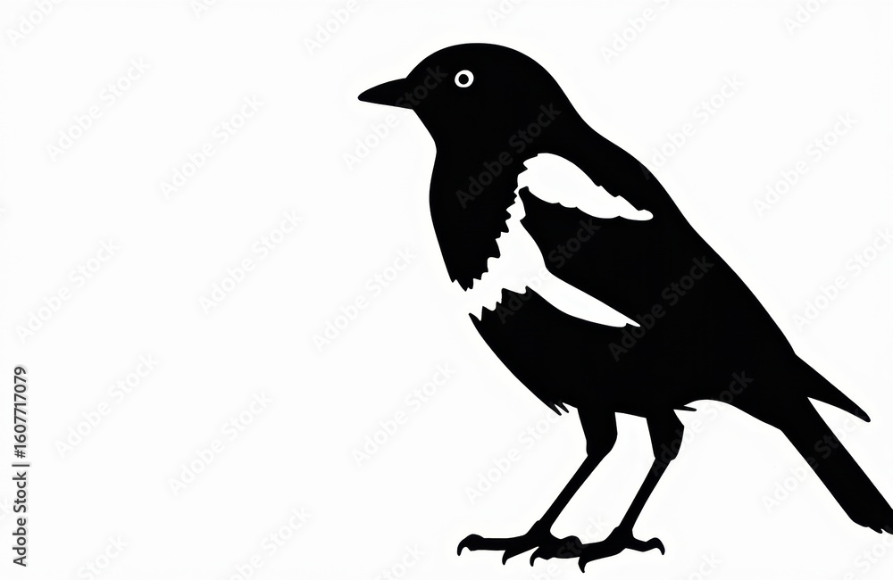 Fototapeta premium A black and white silhouette of a bird standing on a plain background
