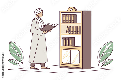 A young man skillfully practices arabic calligraphy meticulously creating beautiful islamic script on a framed artwork with a pen