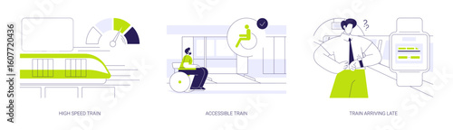 High-speed rail abstract concept vector illustrations.