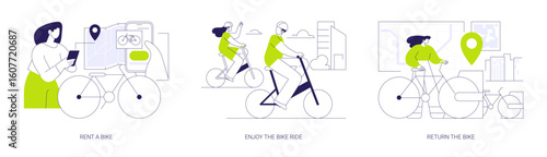 City bike rental abstract concept vector illustrations.