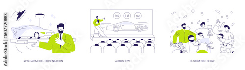 Motor show abstract concept vector illustrations.